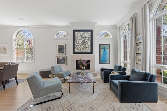 2215 N Lakewood Ave, Chicago, IL 60614 - sitting room featuring crown molding, baseboards, wood finished floors, and a fireplace