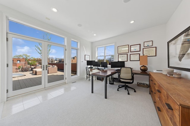 2215 N Lakewood Ave, Chicago, IL 60614 - home office featuring french doors, recessed lighting, and carpet floors