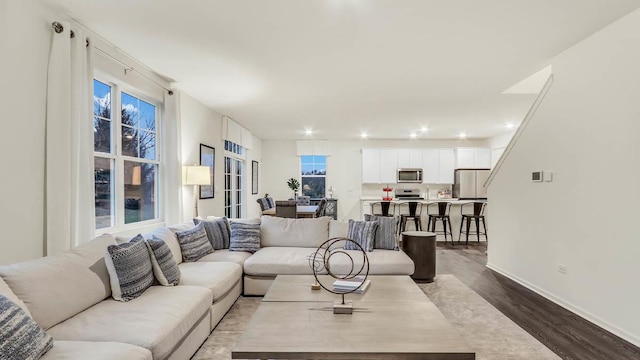 260 Snowdrop Ln, Elgin, IL 60124 - living room with dark wood-style flooring, recessed lighting, and baseboards
