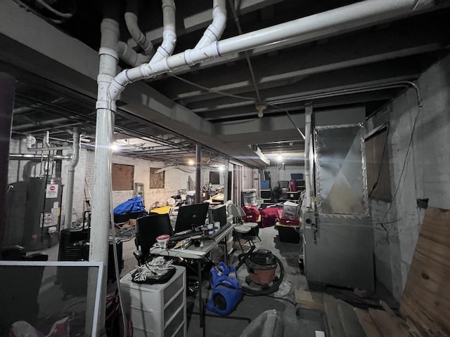 unfinished basement with water heater