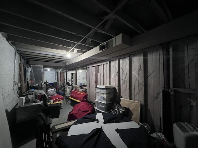 unfinished basement with visible vents