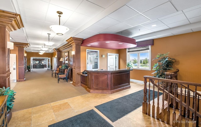 reception with decorative columns