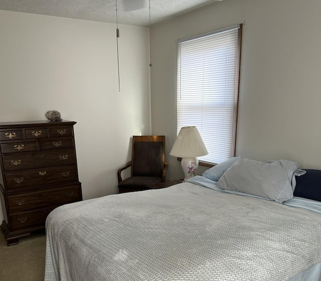bedroom featuring carpet flooring and a textured ceiling