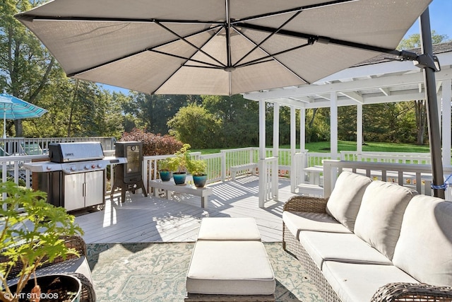 28139 W Okelly Dr, Ingleside, IL 60041 - wooden terrace featuring a pergola, an outdoor hangout area, and area for grilling
