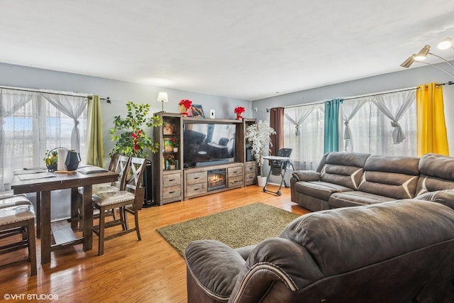 living area featuring a wealth of natural light and light wood-type flooring