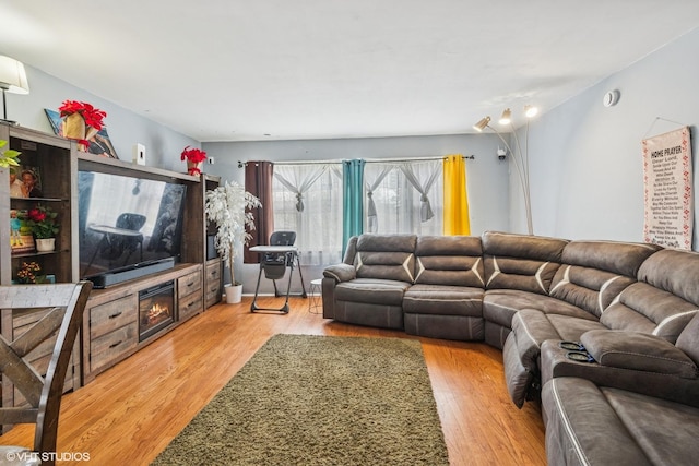 living area featuring light wood-style flooring