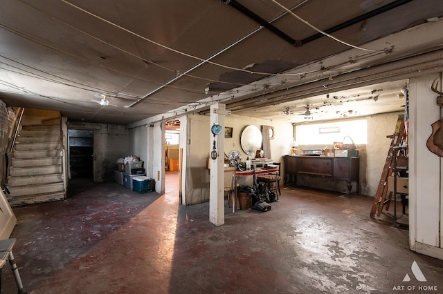 basement featuring stairway