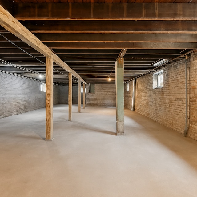 below grade area with brick wall