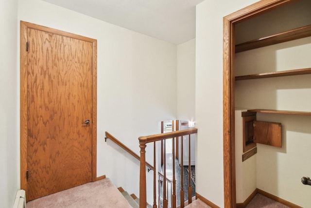 38413 N Tewes Ct, Beach Park, IL 60087 - stairs with carpet flooring, baseboard heating, and baseboards