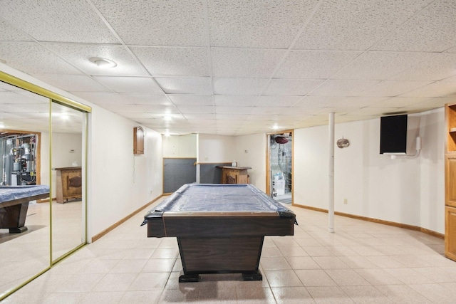38413 N Tewes Ct, Beach Park, IL 60087 - rec room with billiards table, baseboards, bar, and a paneled ceiling