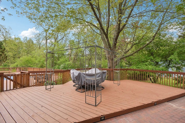 38413 N Tewes Ct, Beach Park, IL 60087 - wooden deck featuring a gazebo and outdoor dining area