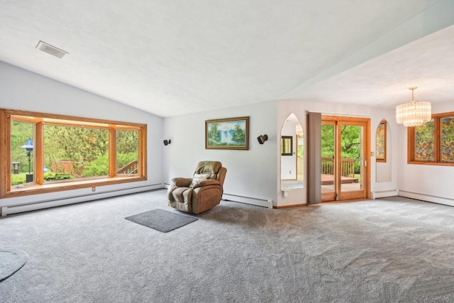 38413 N Tewes Ct, Beach Park, IL 60087 - sitting room featuring a baseboard radiator, arched walkways, carpet, plenty of natural light, and lofted ceiling