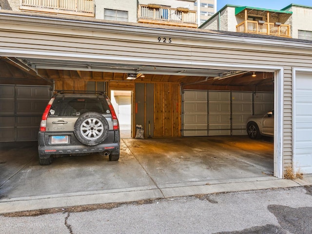 garage with a garage door opener