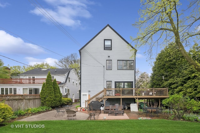 1625 Central Ave, Wilmette, IL 60091 - rear view of house with fence, a wooden deck, a yard, and a patio
