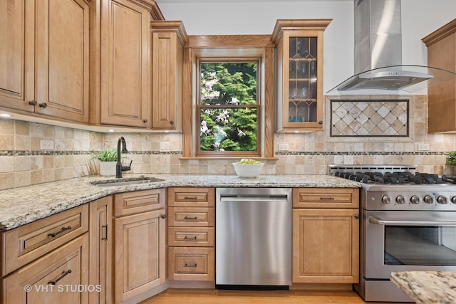 1625 Central Ave, Wilmette, IL 60091 - kitchen featuring appliances with stainless steel finishes, range hood, tasteful backsplash, a sink, and light stone counters