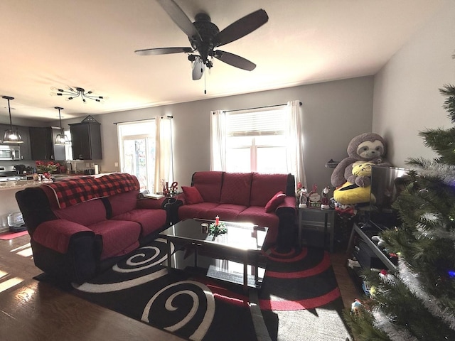 10817 Quail Xing, Richmond, IL 60071 - living area featuring a ceiling fan and wood finished floors