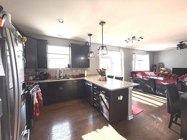 10817 Quail Xing, Richmond, IL 60071 - kitchen with a sink, a peninsula, appliances with stainless steel finishes, and a wealth of natural light