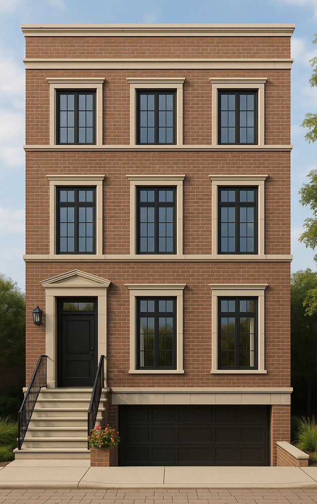 view of front of property featuring brick siding and an attached garage