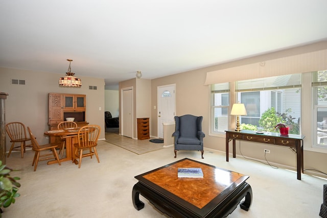 living area featuring carpet floors, plenty of natural light, and baseboards