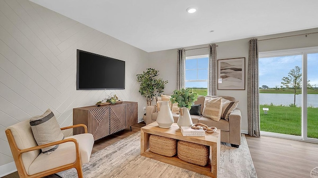 living area featuring recessed lighting and wood finished floors