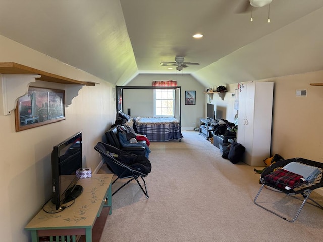 17N975 Harmony Rd, Hampshire, IL 60140 - bedroom with a ceiling fan, vaulted ceiling, and carpet flooring