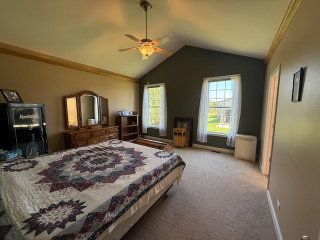 17N975 Harmony Rd, Hampshire, IL 60140 - carpeted bedroom featuring baseboards, ceiling fan, and vaulted ceiling