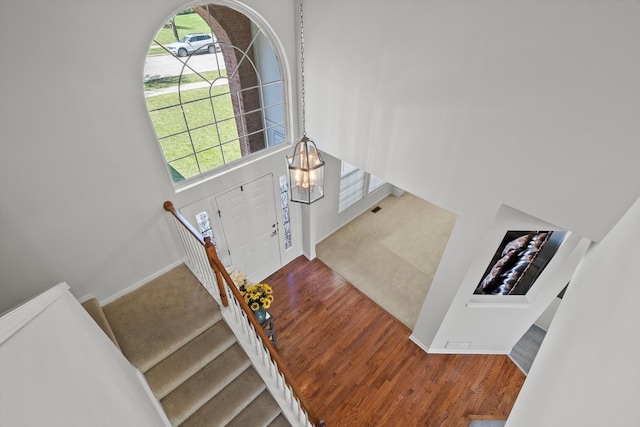 foyer entrance with baseboards, wood finished floors, and a healthy amount of sunlight