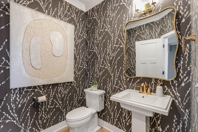 26 Open Pkwy, Hawthorn Woods, IL 60047 - bathroom featuring a sink, toilet, wallpapered walls, and baseboards