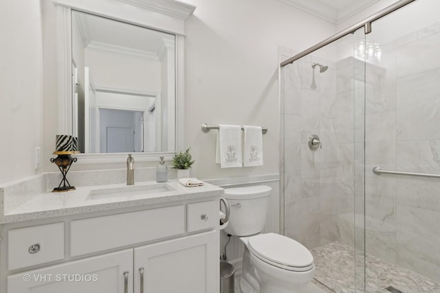 13 Briden Ln Unit 13, Sycamore, IL 60178 - bathroom featuring crown molding, toilet, a shower stall, and vanity