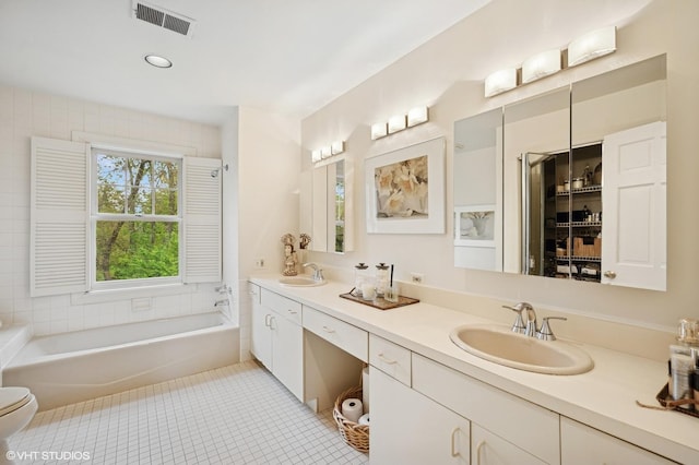 475 Maple St, Winnetka, IL 60093 - bathroom featuring double vanity, tile patterned flooring, a garden tub, and a closet