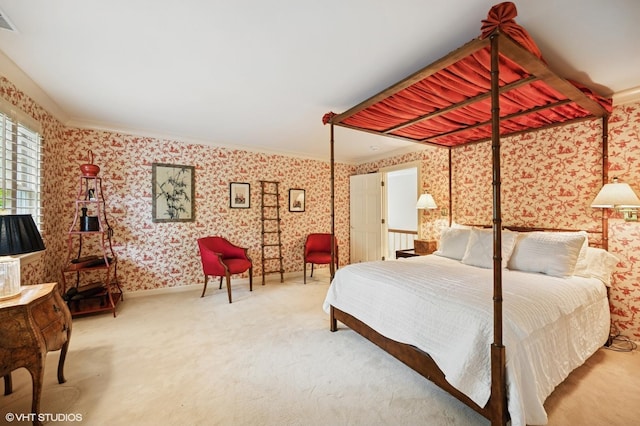 475 Maple St, Winnetka, IL 60093 - carpeted bedroom with wallpapered walls and ornamental molding