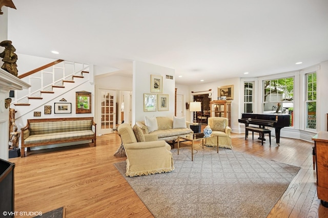 475 Maple St, Winnetka, IL 60093 - living area with hardwood / wood-style flooring, recessed lighting, and stairs