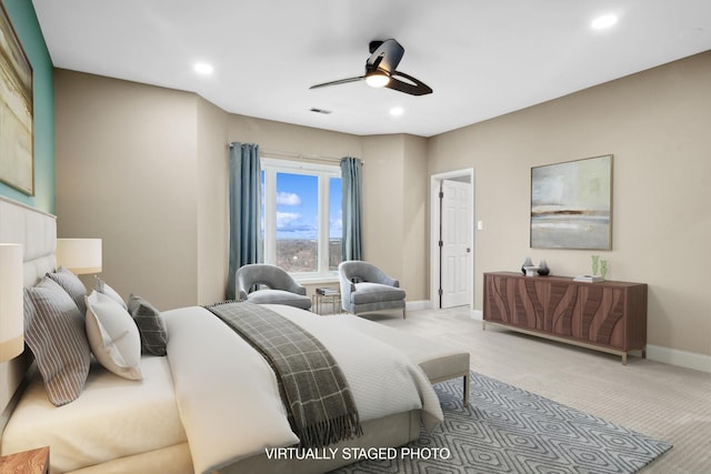 1 Renaissance Pl Unit 1Ph, Palatine, IL 60067 - bedroom featuring light colored carpet, baseboards, recessed lighting, and ceiling fan