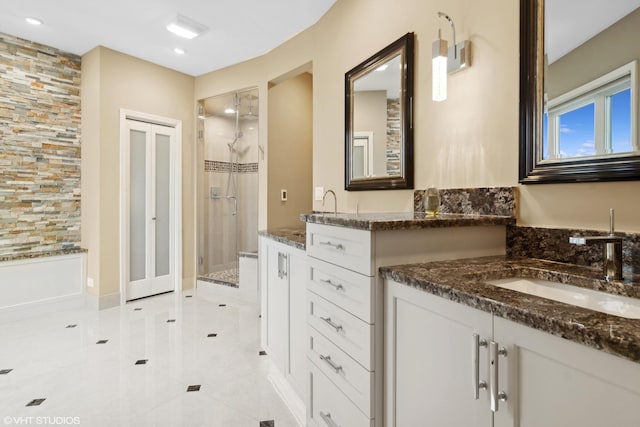 1 Renaissance Pl Unit 1Ph, Palatine, IL 60067 - bathroom featuring a shower stall, vanity, tile patterned flooring, and recessed lighting