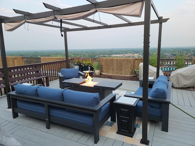 1 Renaissance Pl Unit 1Ph, Palatine, IL 60067 - deck featuring an outdoor living space with a fire pit, a grill, and a pergola