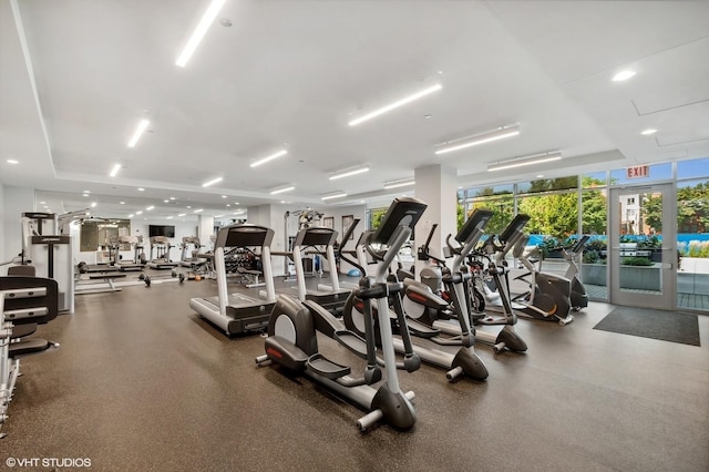 540 W Webster Ave Unit 403, Chicago, IL 60614 - workout area with attic access and a tray ceiling