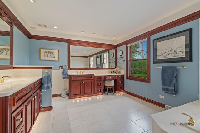 1878 Hackberry Ln, Lake Forest, IL 60045 - full bathroom featuring baseboards, two vanities, and tile patterned flooring