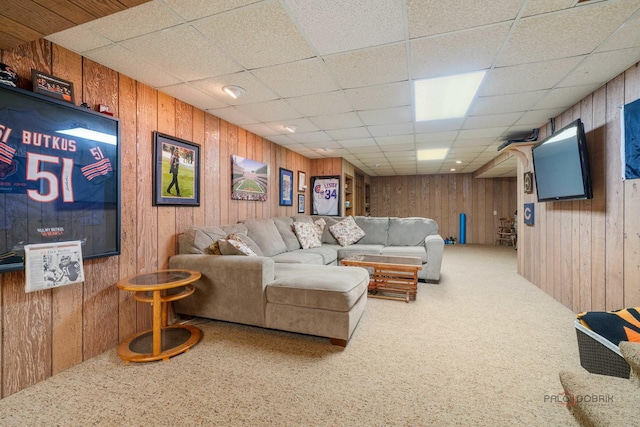 1878 Hackberry Ln, Lake Forest, IL 60045 - carpeted living room featuring wood walls and a paneled ceiling