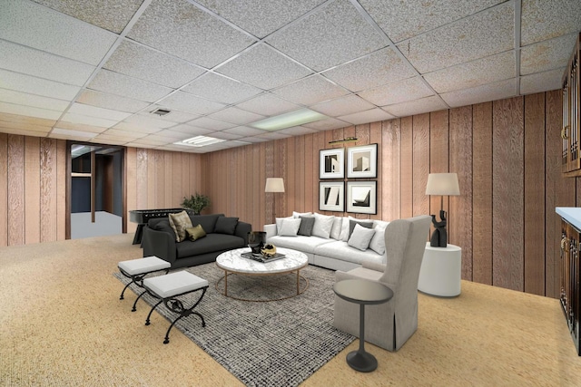 1878 Hackberry Ln, Lake Forest, IL 60045 - living area featuring carpet floors, wooden walls, and a drop ceiling