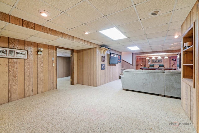 1878 Hackberry Ln, Lake Forest, IL 60045 - living room featuring carpet, wooden walls, and a drop ceiling