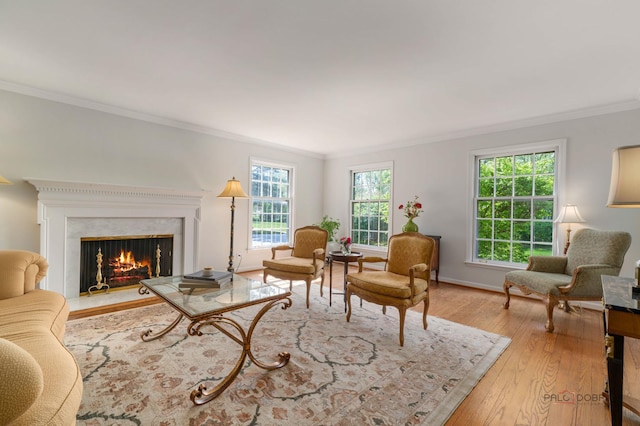 1878 Hackberry Ln, Lake Forest, IL 60045 - living area with ornamental molding, wood finished floors, a premium fireplace, and baseboards