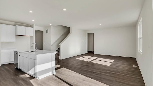 9968 Central Park Blvd, Huntley, IL 60142 - kitchen featuring a sink, stainless steel dishwasher, recessed lighting, white cabinetry, and dark wood-style floors