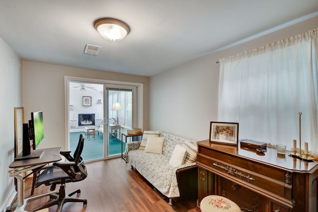 627 Beaver Rd, Glenview, IL 60025 - office area with ceiling fan, wood finished floors, and visible vents