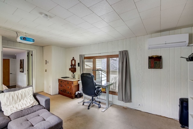 627 Beaver Rd, Glenview, IL 60025 - home office with wooden walls, carpet floors, and a wall unit AC