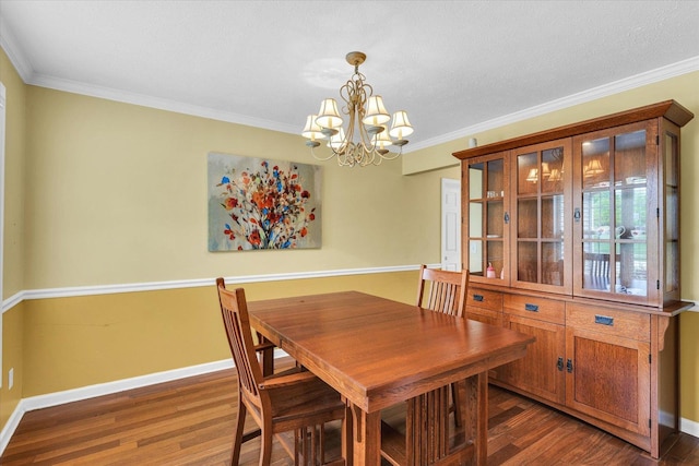 4603 Stonebridge Dr, Champaign, IL 61822 - dining area featuring baseboards, an inviting chandelier, crown molding, and dark wood-style floors