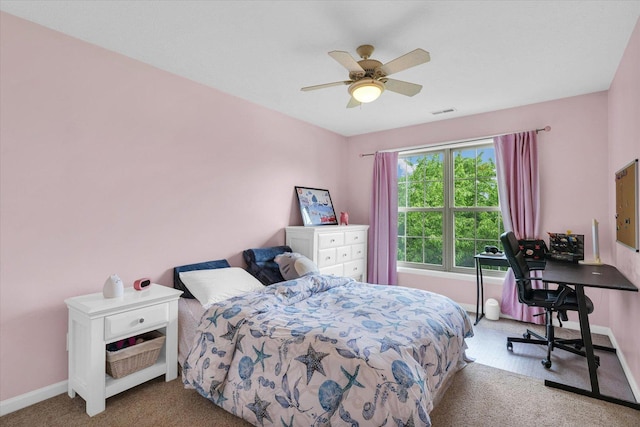 4603 Stonebridge Dr, Champaign, IL 61822 - carpeted bedroom featuring baseboards, visible vents, and a ceiling fan