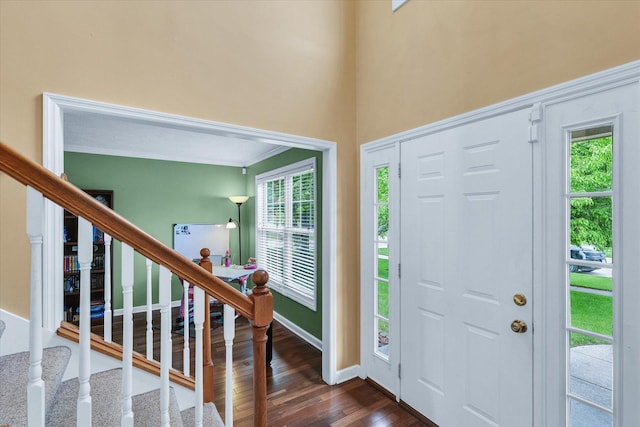 4603 Stonebridge Dr, Champaign, IL 61822 - entryway with stairs, baseboards, and dark wood-type flooring
