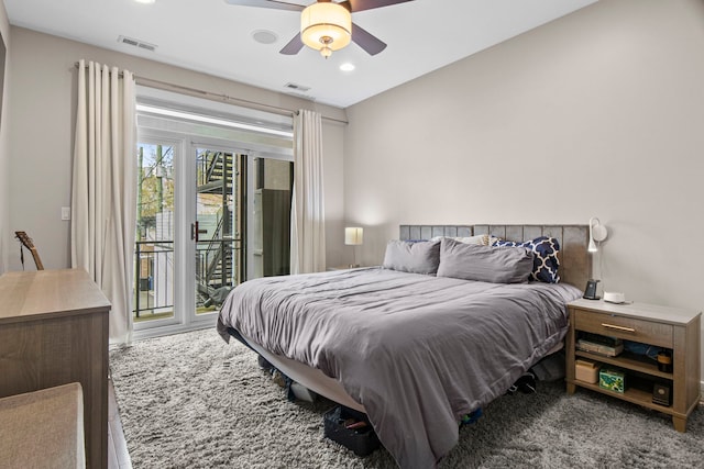 2112 W Belmont Ave Unit 1, Chicago, IL 60618 - bedroom featuring visible vents, recessed lighting, ceiling fan, and access to outside