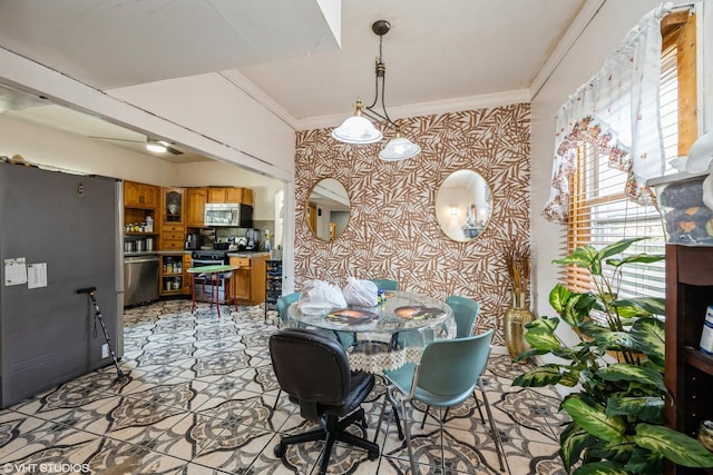 3610 Lombard Ave, Berwyn, IL 60402 - dining room featuring crown molding and wallpapered walls