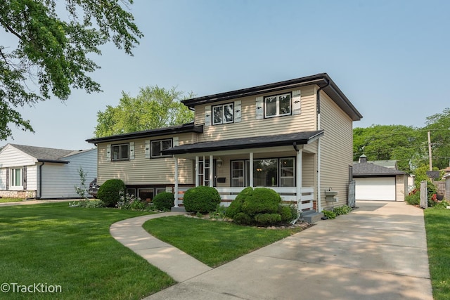 838 S Michigan Ave, Addison, IL 60101 - tri-level home with covered porch, an outdoor structure, a front yard, and a garage